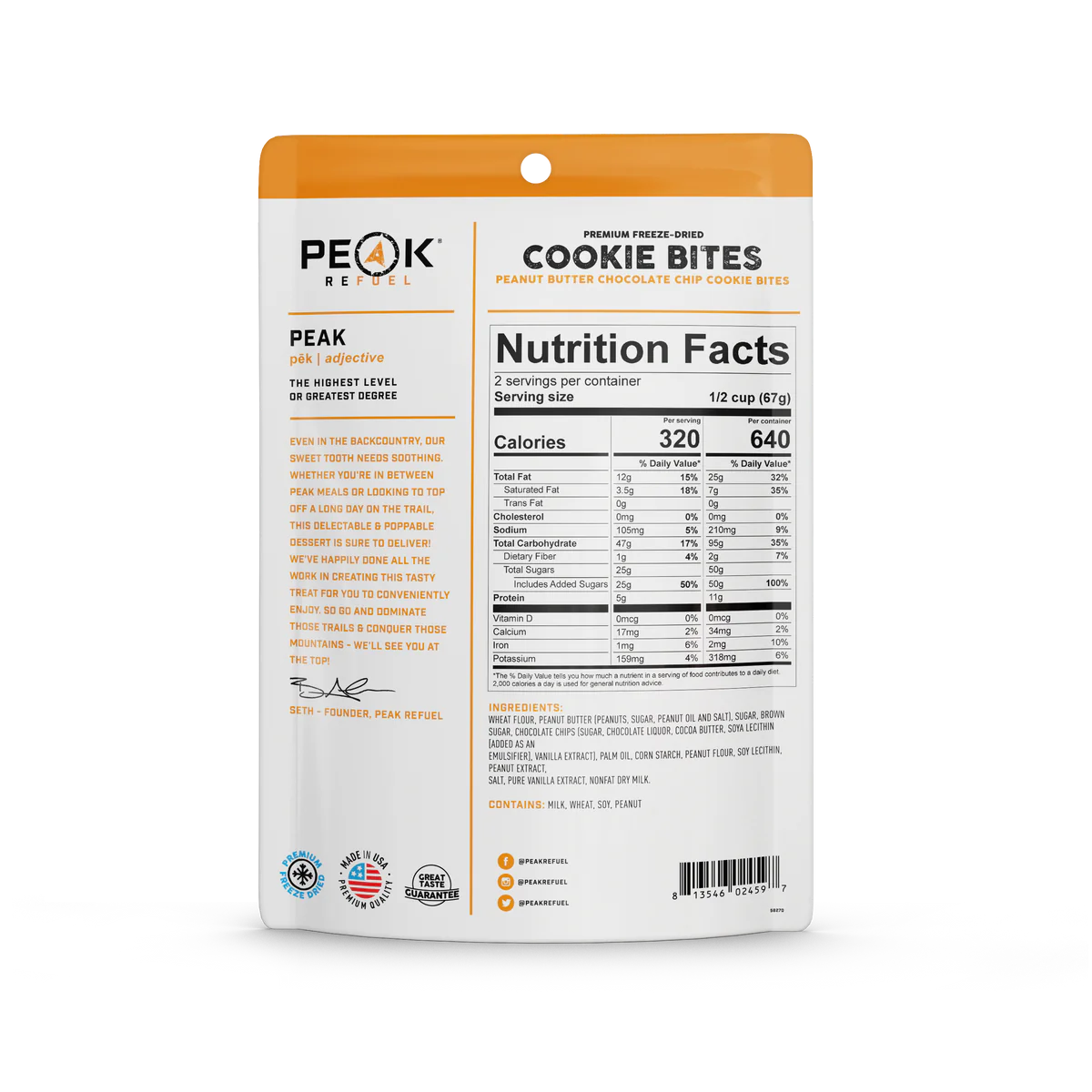 Peak Refuel Peanut Butter Chocolate Chip Cookie Bites