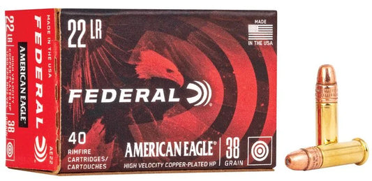 Federal American Eagle 22 Long Rifle Ammo 38 Grain Plated Lead Hollow Point - AE22