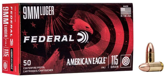 Federal American Eagle 9mm Ammo 115 Grain Full Metal Jacket - AE9DP