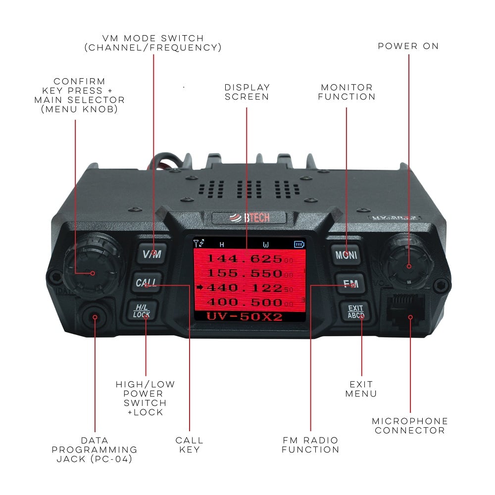 BTECH UV-50X2 (Second Generation) Dual Band 50W Mobile Radio