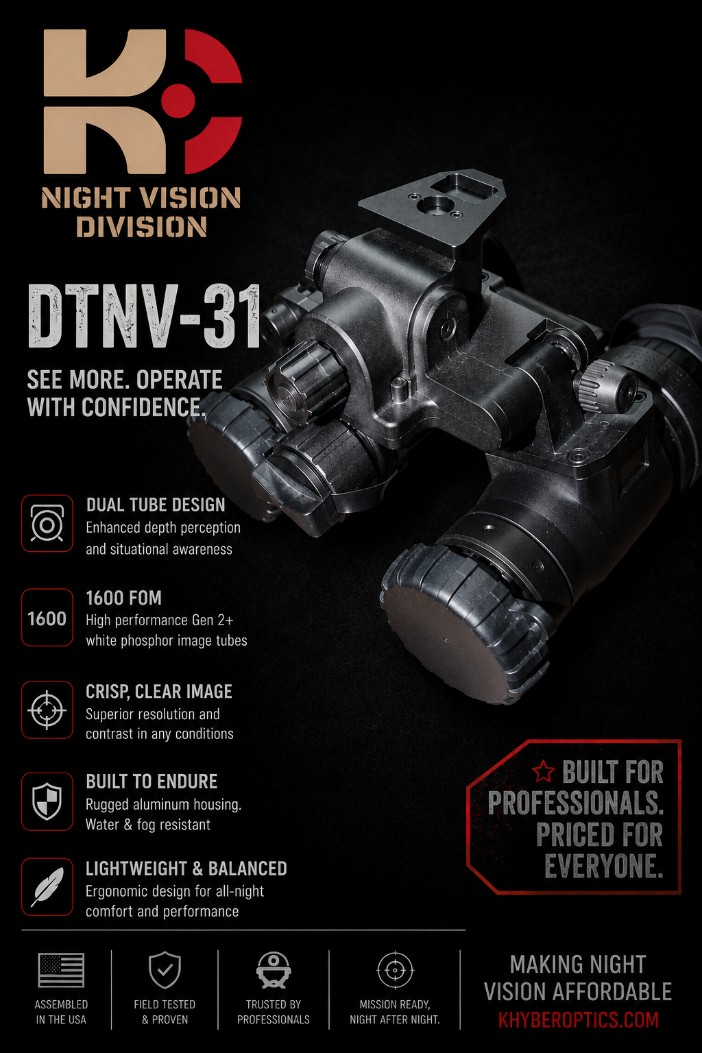 Khyber Optics DTNV-31 Gen 2+ 1600 FOM White Phosphor - Image 7