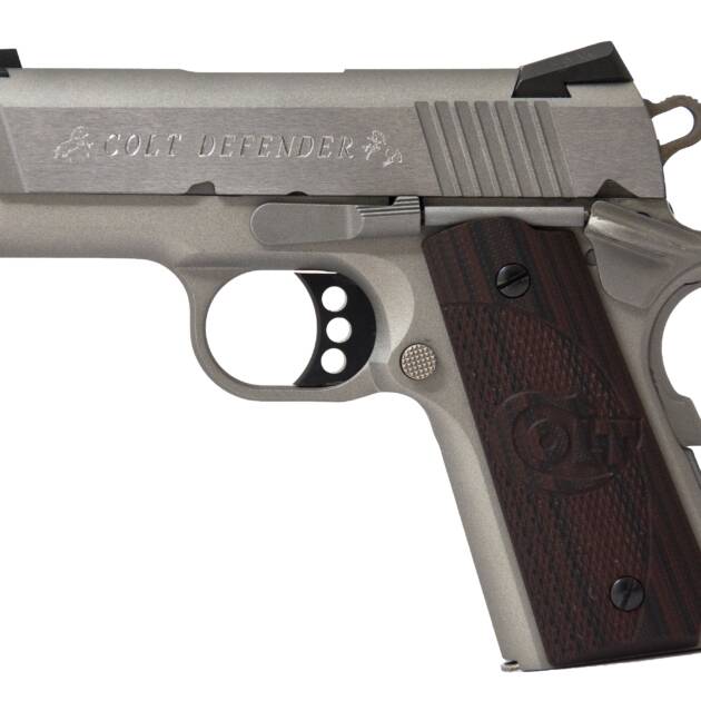 Colt Defender 45 ACP 7+1 Semi Auto Hammer Fired Pistol, Brushed Stainless - O7000XE