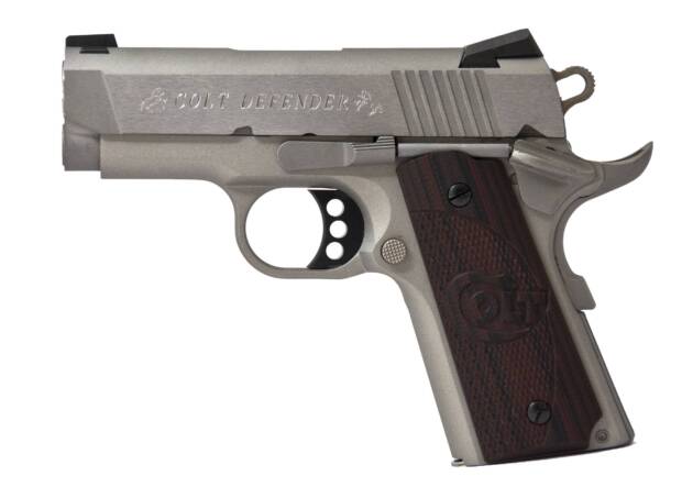 Colt Defender 45 ACP 7+1 Semi Auto Hammer Fired Pistol, Brushed Stainless - O7000XE