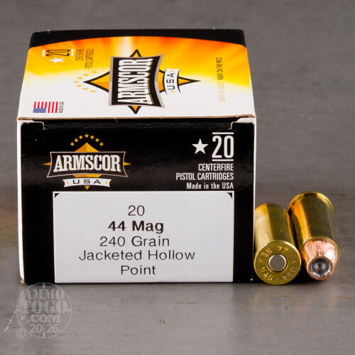 Armscor USA 44 Mag Ammunition, 240 gr, Jacketed Hollow Point, 20 rds